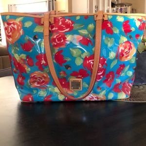 Dooney & Bourke blue and red flower tote bag